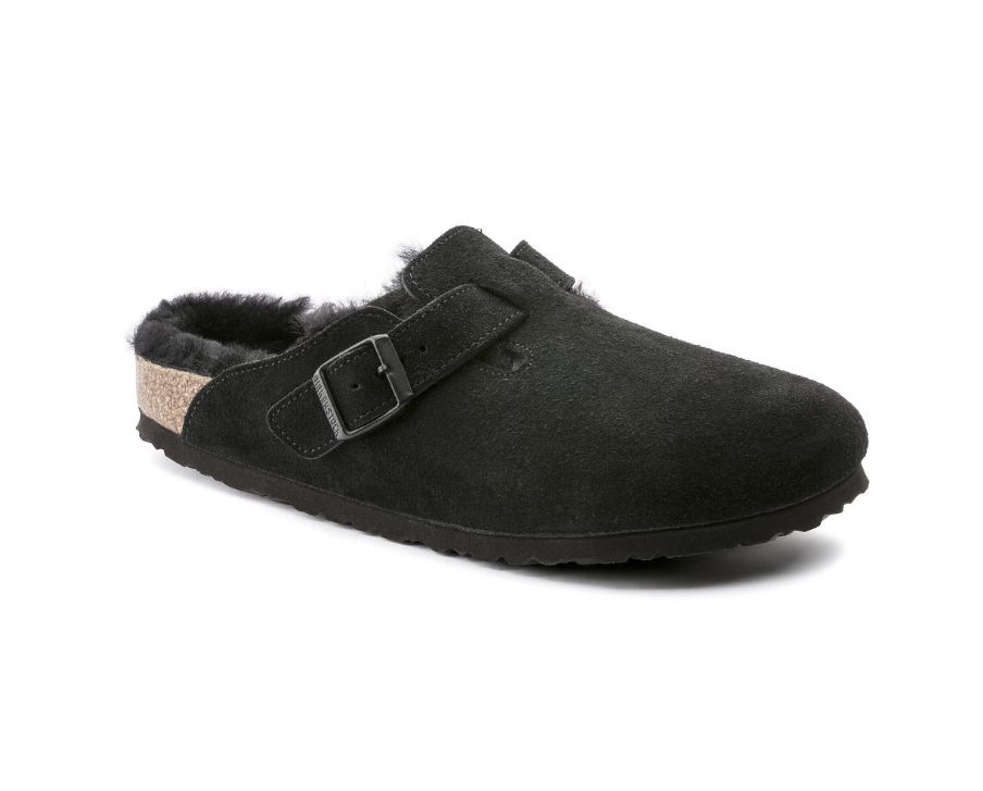 BIRKENSTOCK BOSTON SHEARLING BLACK, SUEDE LEATHER