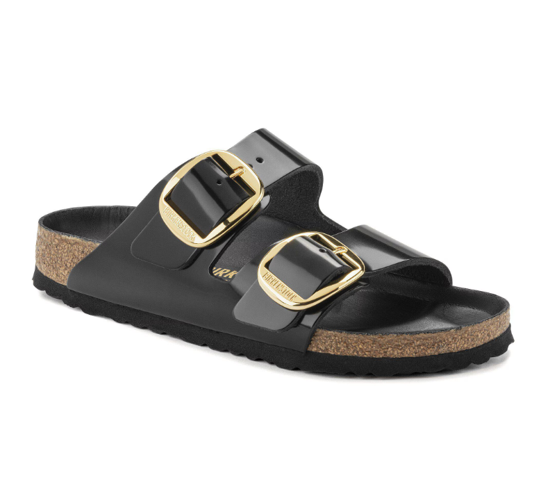 BIRKENSTOCK ARIZONA BIG BUCKLE HEX SHINE BLACK, NATURAL LEATHER