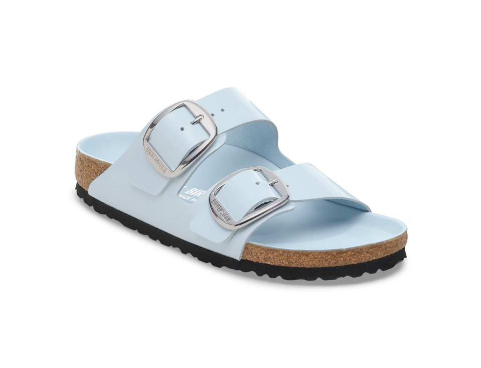 BIRKENSTOCK ARIZONA BIG BUCKLE SHINE BLUE, NATURAL LEATHER