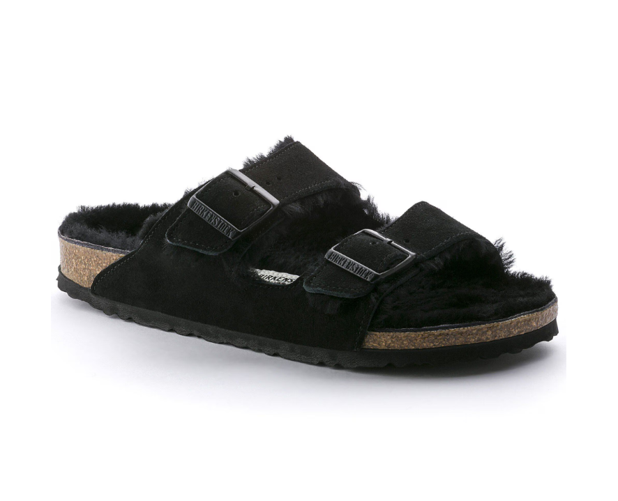 BIRKENSTOCK ARIZONA SHEARLING BLACK, SUEDE LEATHER