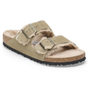 BIRKENSTOCK ARIZONA SHEARLING TAUPE, SUEDE LEATHER