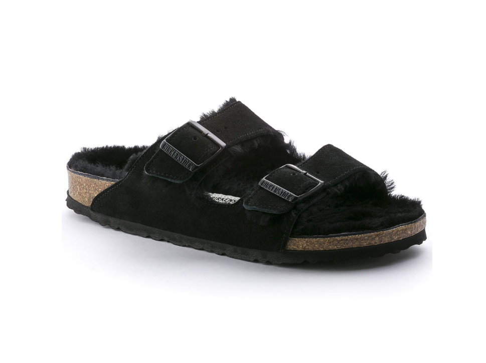 BIRKENSTOCK ARIZONA TEDDY SPLIT BLACK, SUEDE LAETHER
