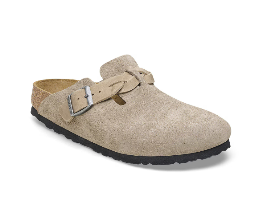BIRKENSTOCK BOSTON BRAIDED TAUPE, SUEDE LEATHER
