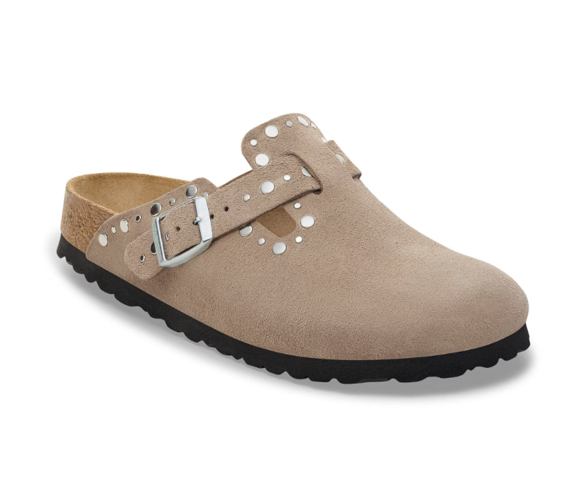 BIRKENSTOCK BOSTON RIVETS TAUPE, SUDE LEATHER