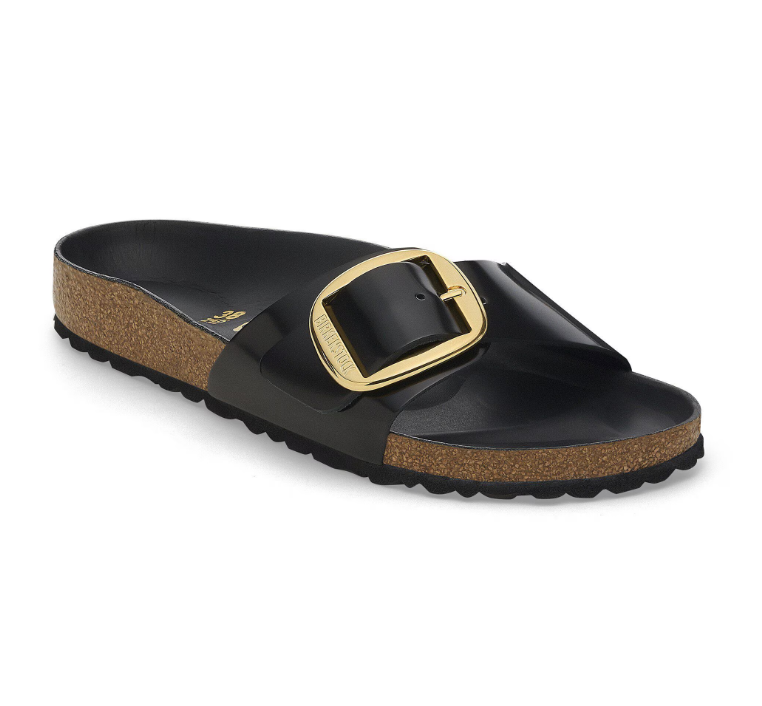 BIRKENSTOCK MADRID BIG BUCKLE HIGH-SHINE BLACK, NATURAL LEATHER